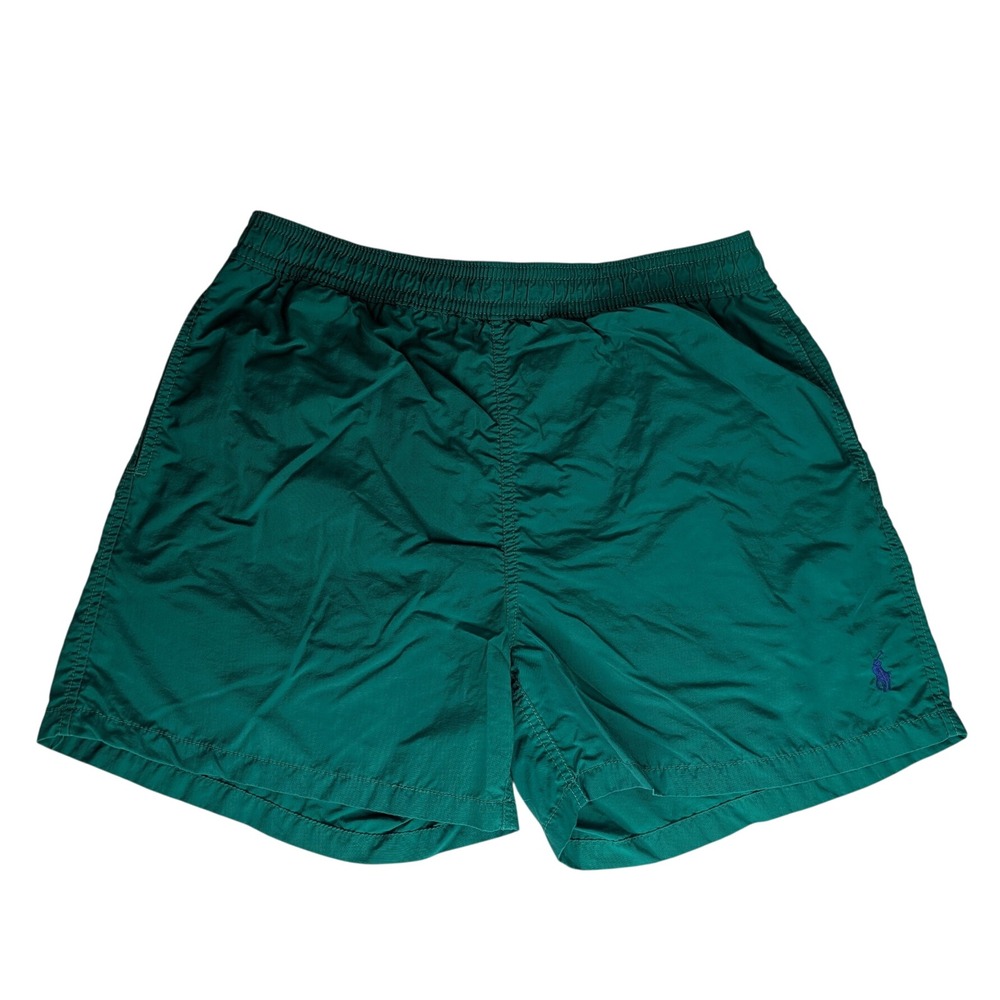 Polo Ralph Lauren Swim Trunks Men Large Green Blue Pony Logo Elastic Waist
